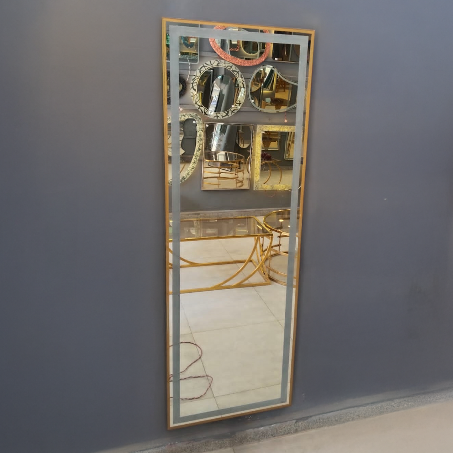 Modern Rectangular Wall Mirror with Golden Frame