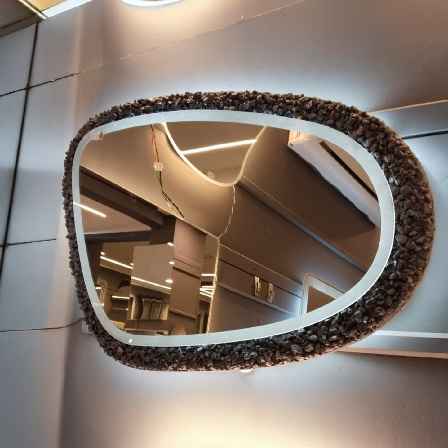 Asymmetric Stone Frame Mirror