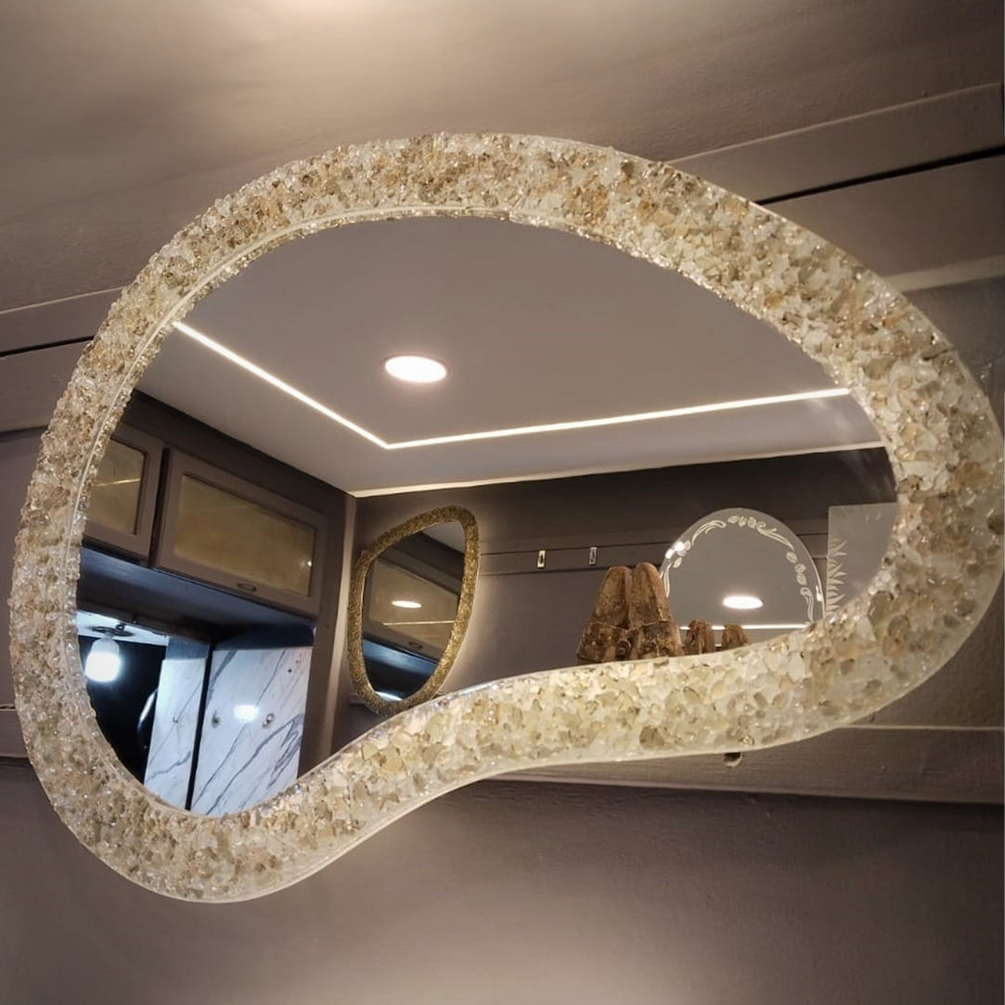 Golden Crystal Wave Mirror