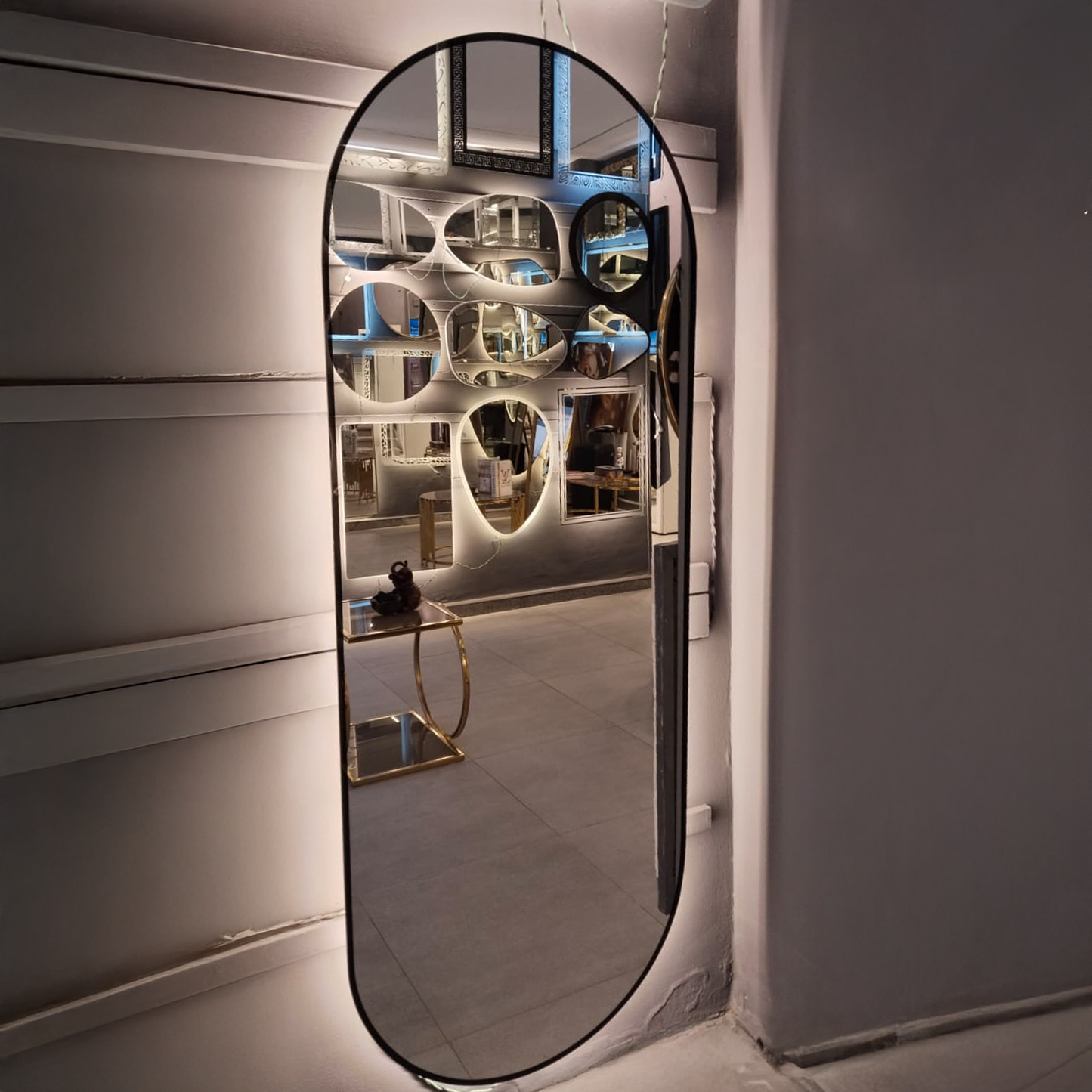 Oval LED Mirror with Black Frame 50 * 150