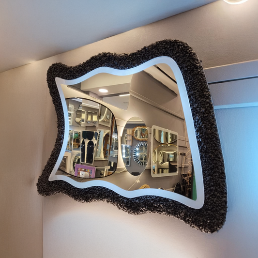 Wavy Black Stone Frame Mirror