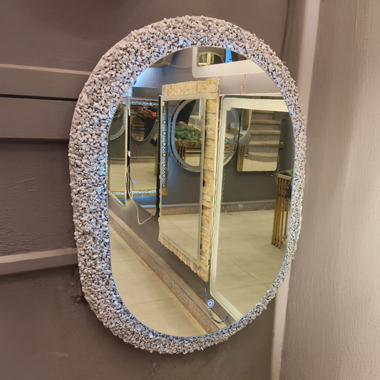 Stone-Textured Oval Touch LED Mirror
